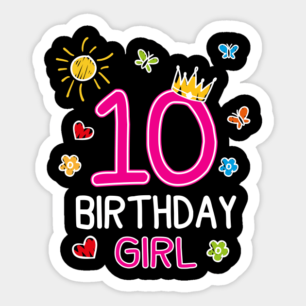 Kids 10th Birthday Girl Crown Princess Sticker by printedartings